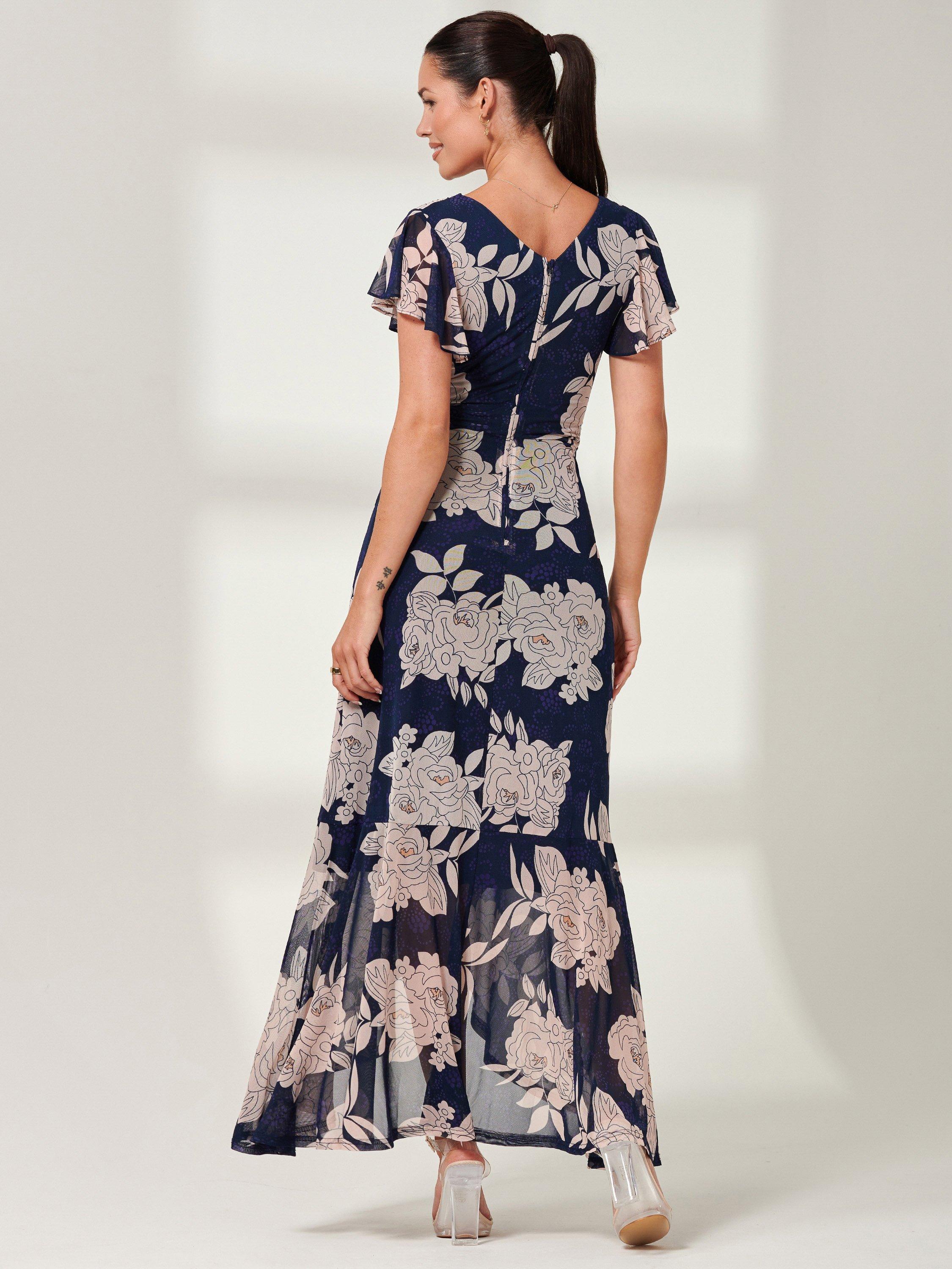 Product image 2 of 7, which shows Jolie Moi Giselle Floral Ruffle Maxi Dress, Navy, 8