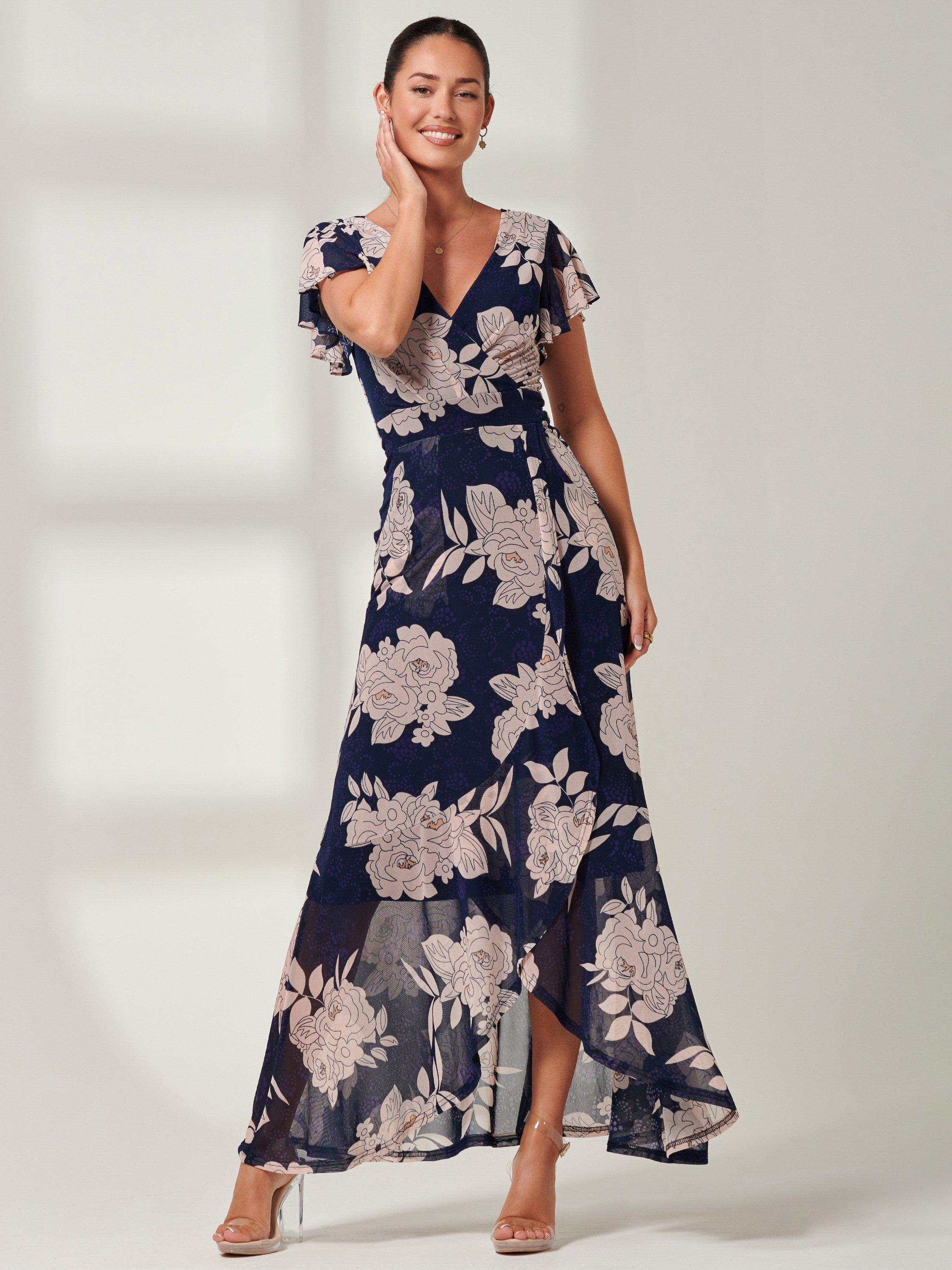 Product image 3 of 7, which shows Jolie Moi Giselle Floral Ruffle Maxi Dress, Navy, 8