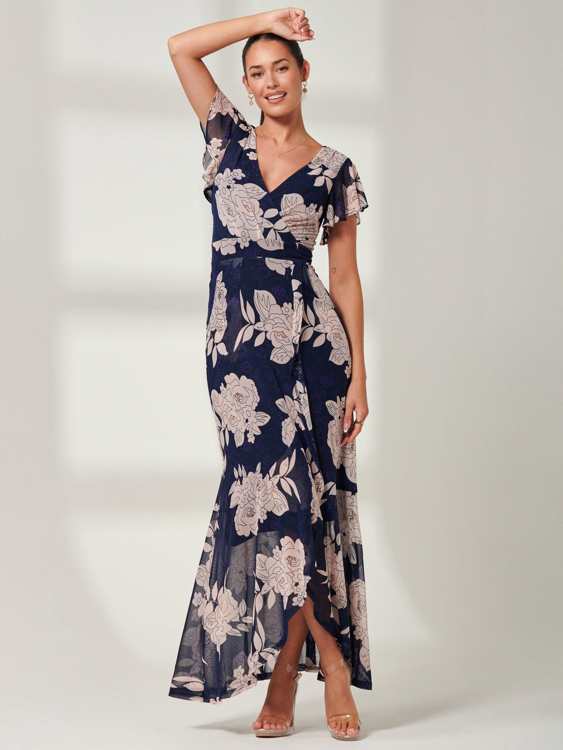 Product image 5 of 7, which shows Jolie Moi Giselle Floral Ruffle Maxi Dress, Navy, 8