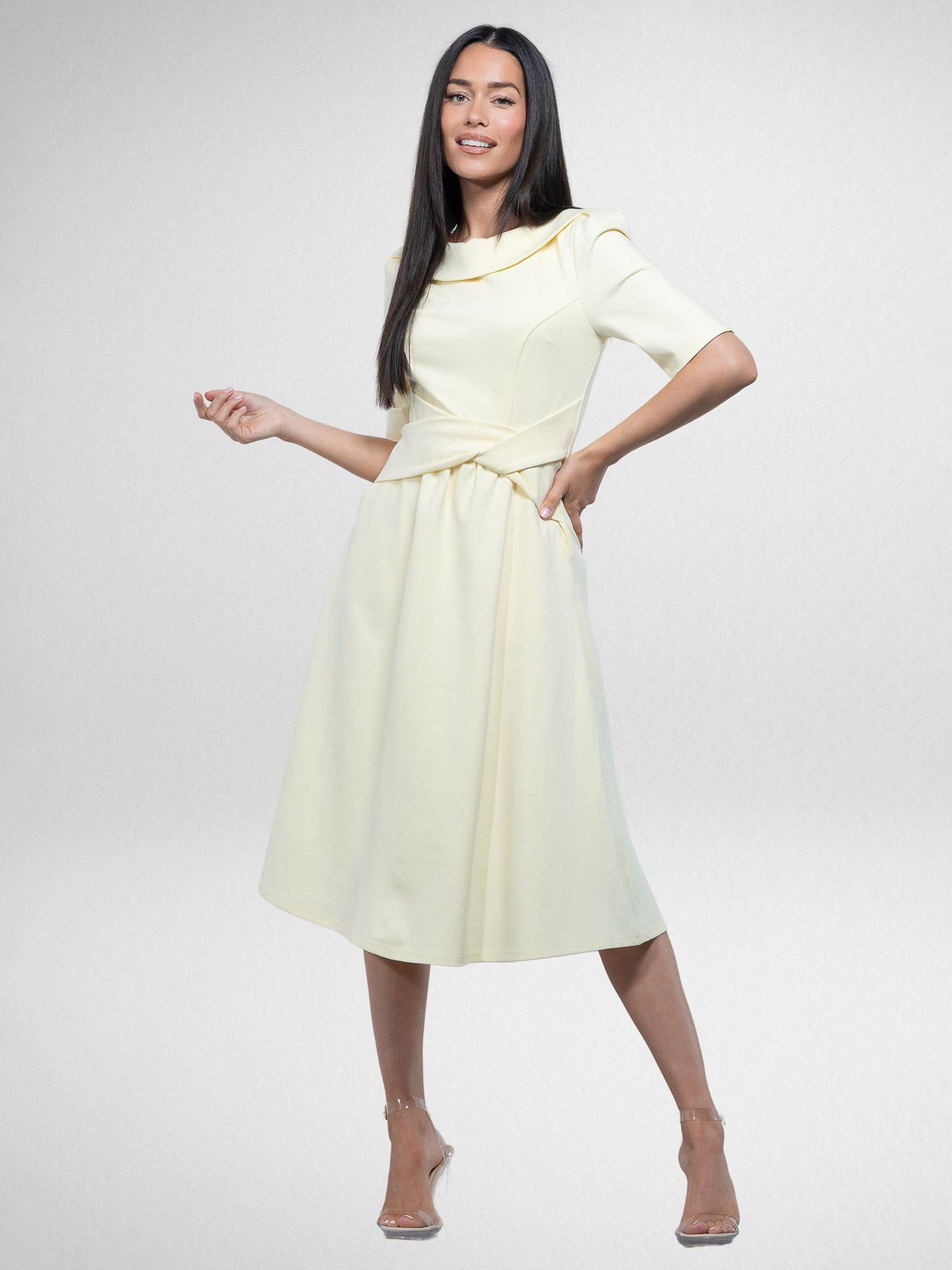 Jolie Moi Maayan Fold Neck Dress, Yellow