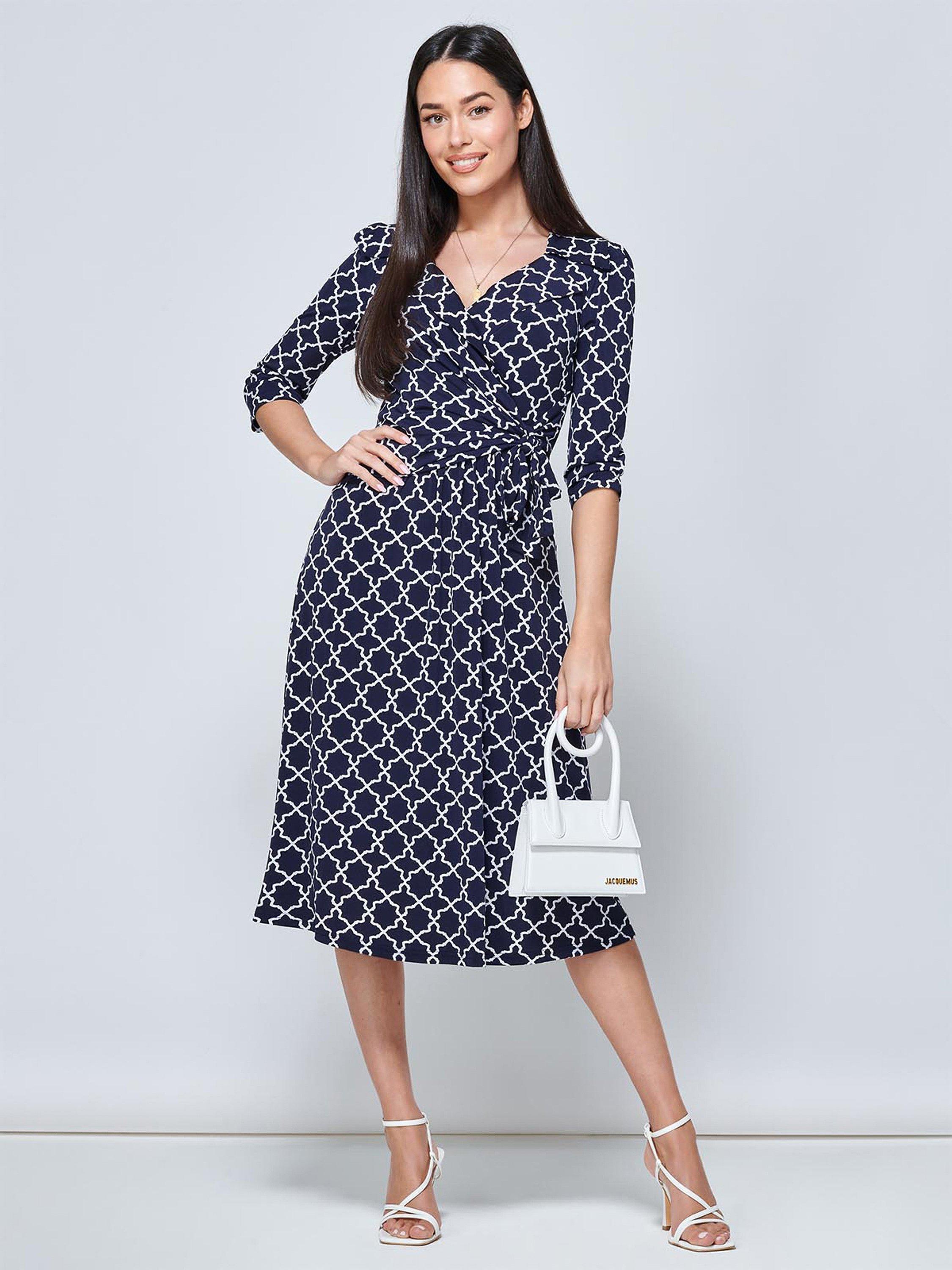 Jolie Moi Raegan Geometric Print Jersey Midi Dress, Navy