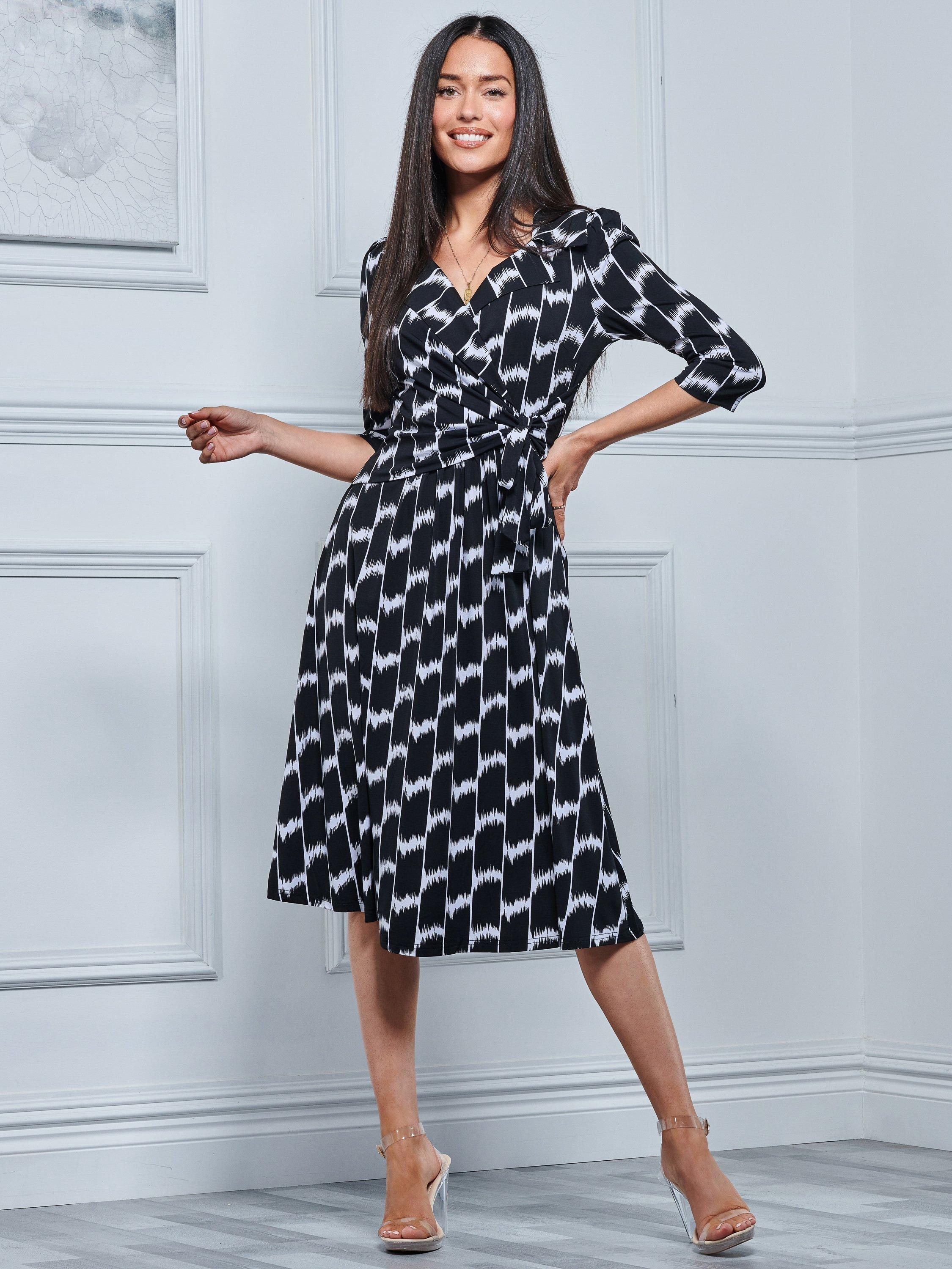 Jolie Moi Sylvie Wrap Collar Dress, Black