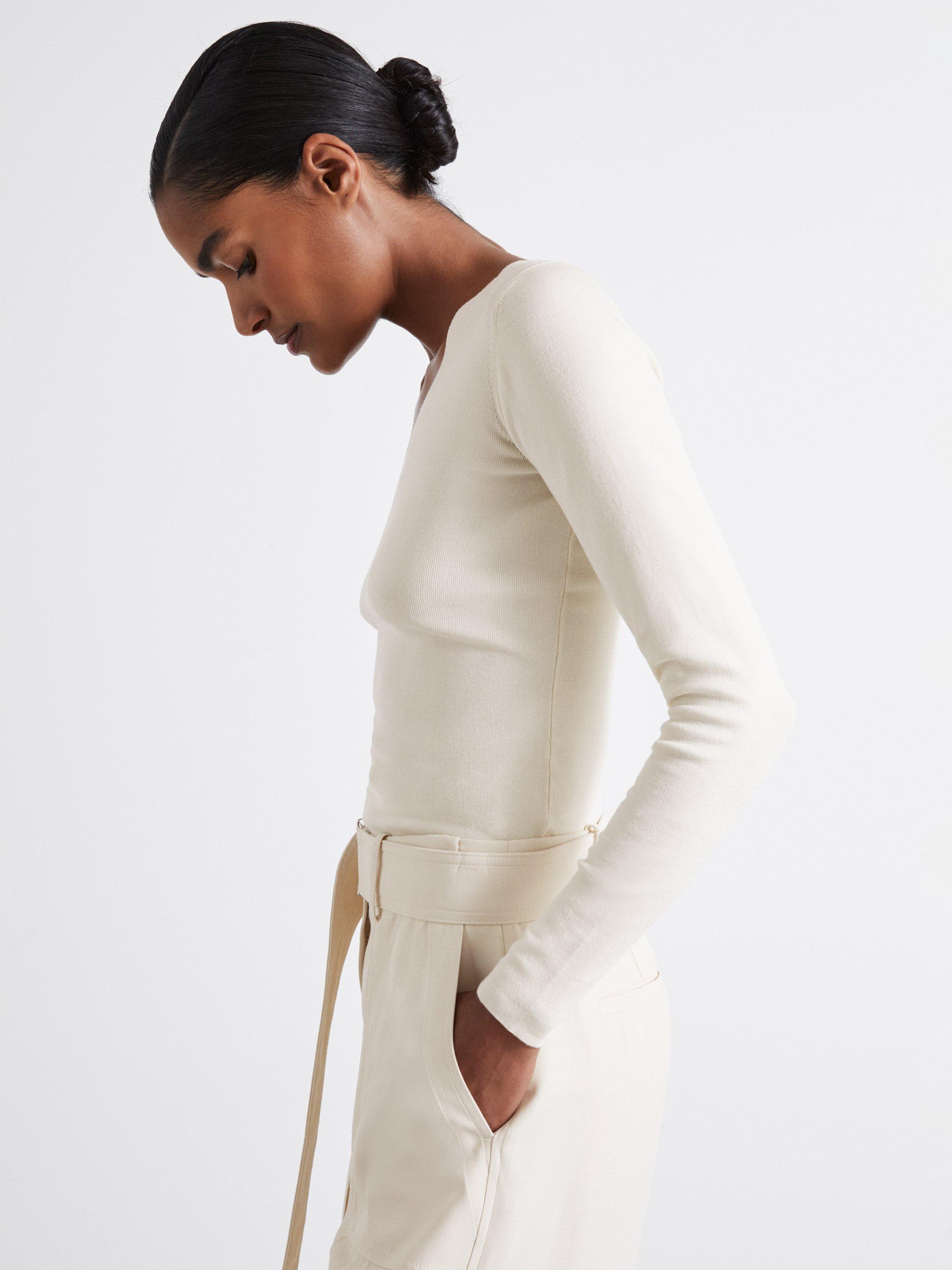 Product image 1 of 5, which shows Reiss Atelier Maeve Knitted Silk Rich Top, Off White, XS