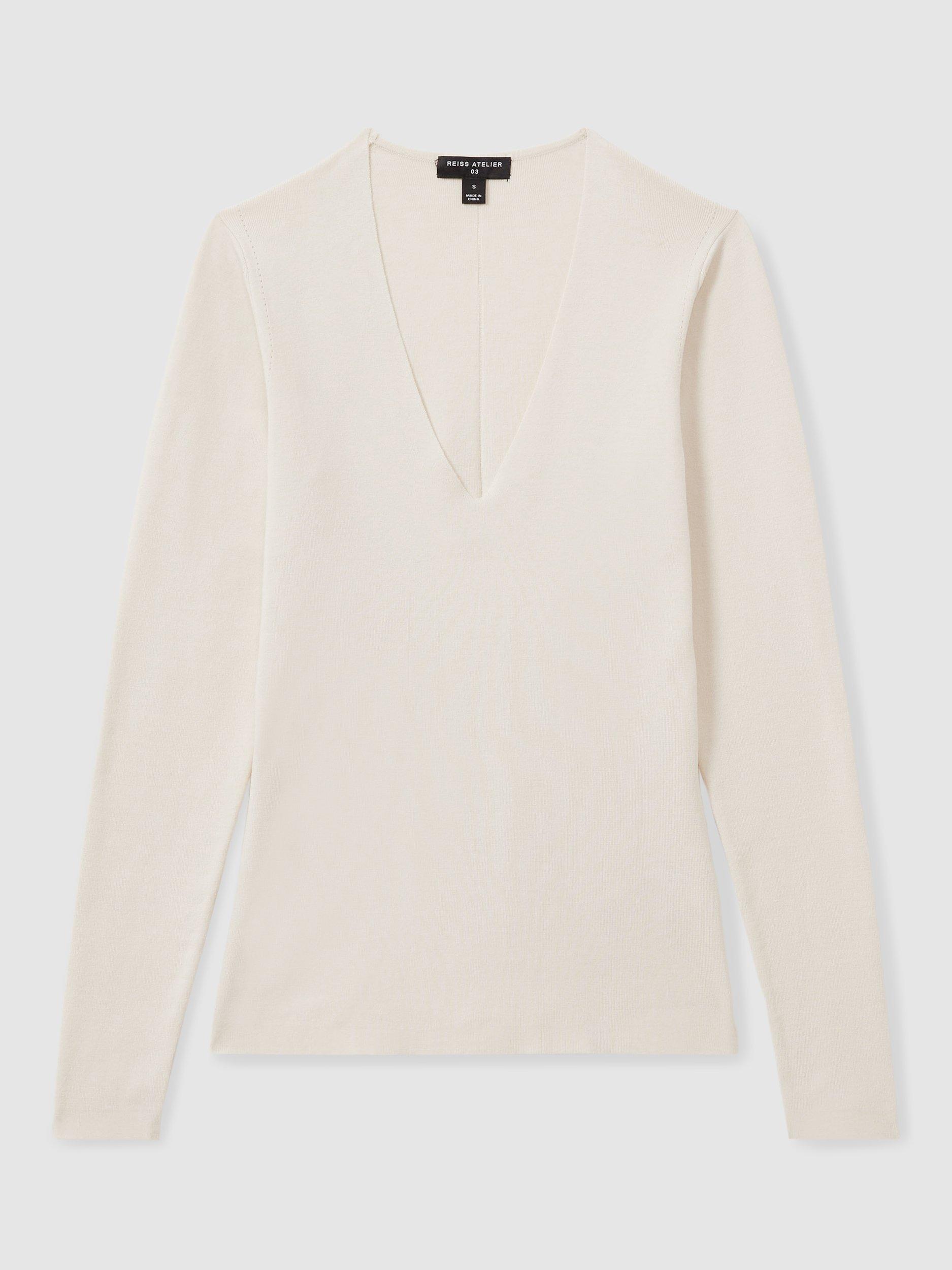 Product image 3 of 5, which shows Reiss Atelier Maeve Knitted Silk Rich Top, Off White, XS