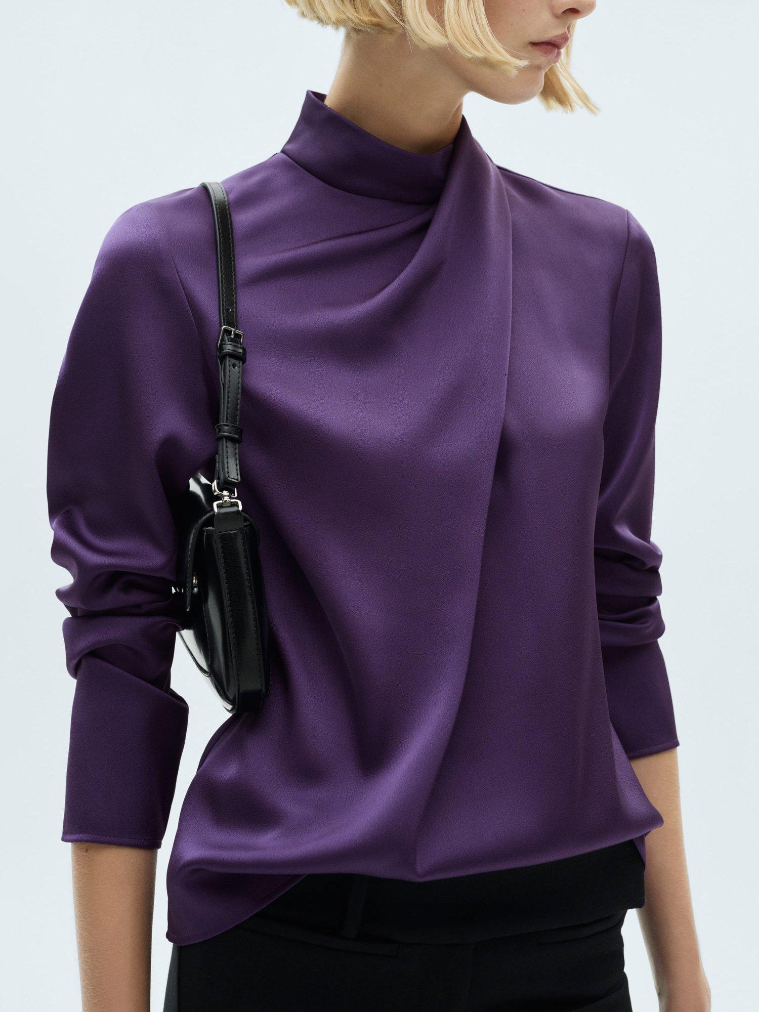 Mango Drapy Satin Blouse, Purple