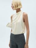 Mango Drapy Satin Sleeveless Blouse, Cream