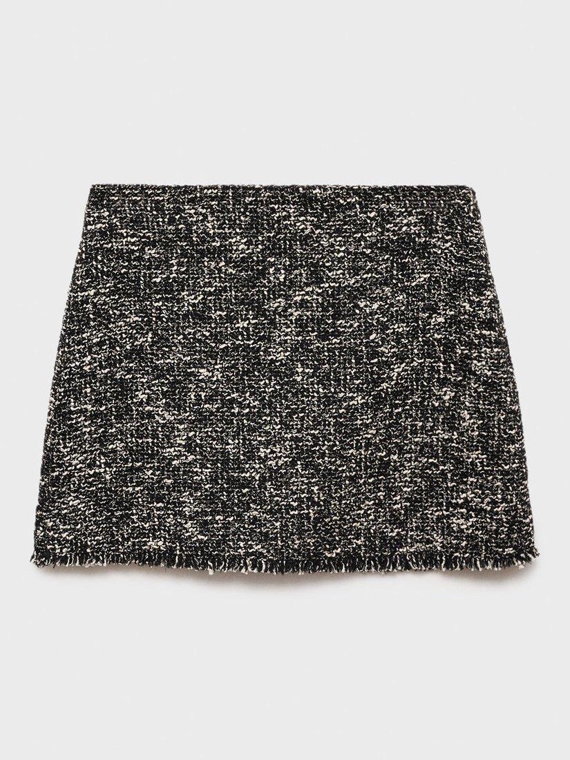 Product image 3 of 6, which shows Mango Salt Frayed Tweed Mini Skirt, Black, L
