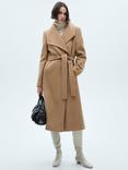 Mango Sirenita Wool Blend Wrap Coat, Camel