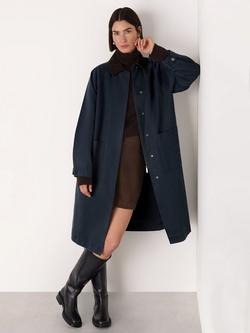 Whistles Gabriella Waxed Long Coat, Navy