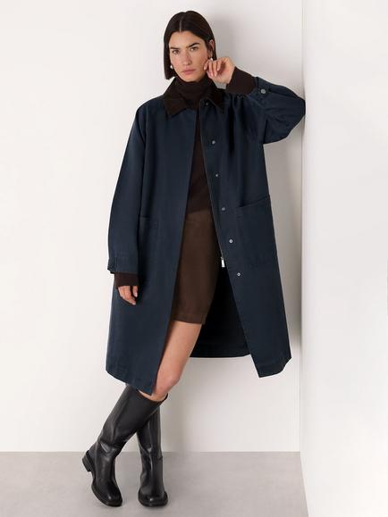 Whistles Gabriella Waxed Long Coat, Navy