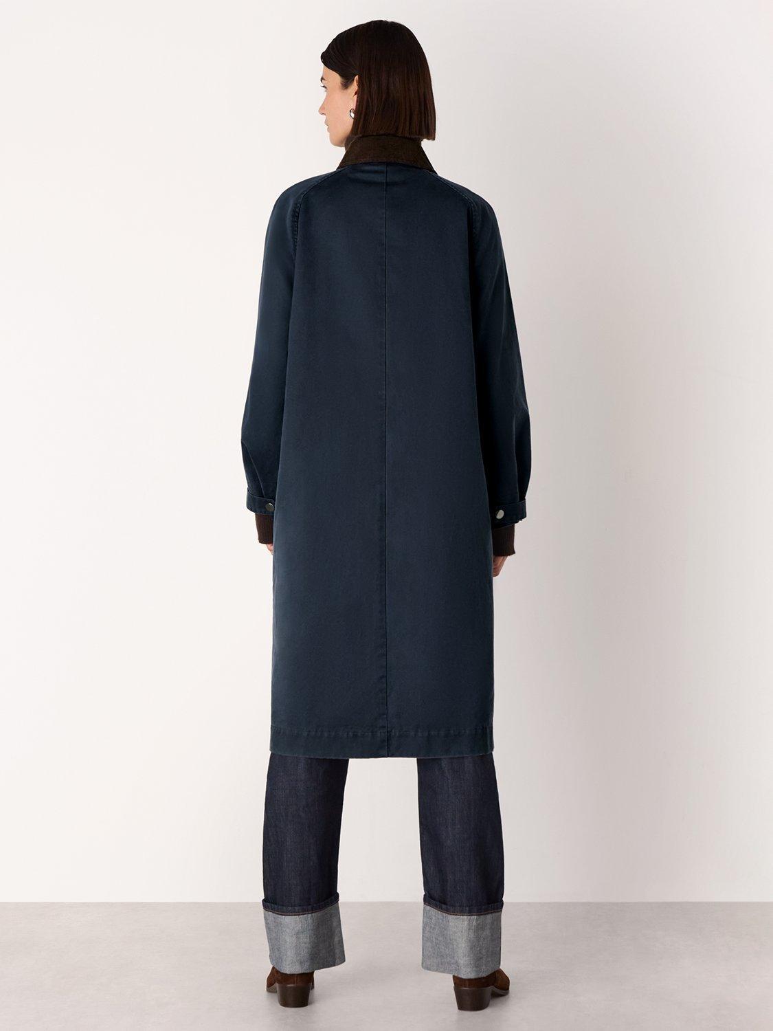 Product image 2 of 7, which shows Whistles Gabriella Waxed Long Coat, Navy, XS