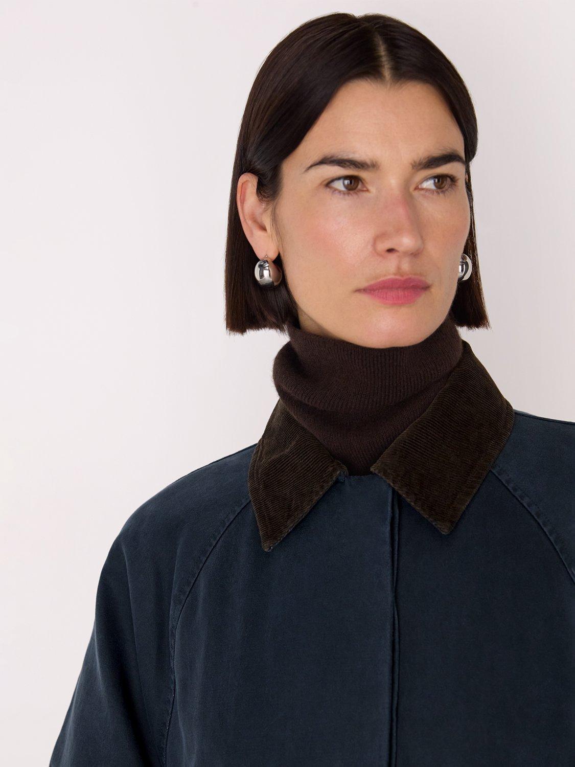 Product image 4 of 7, which shows Whistles Gabriella Waxed Long Coat, Navy, XS