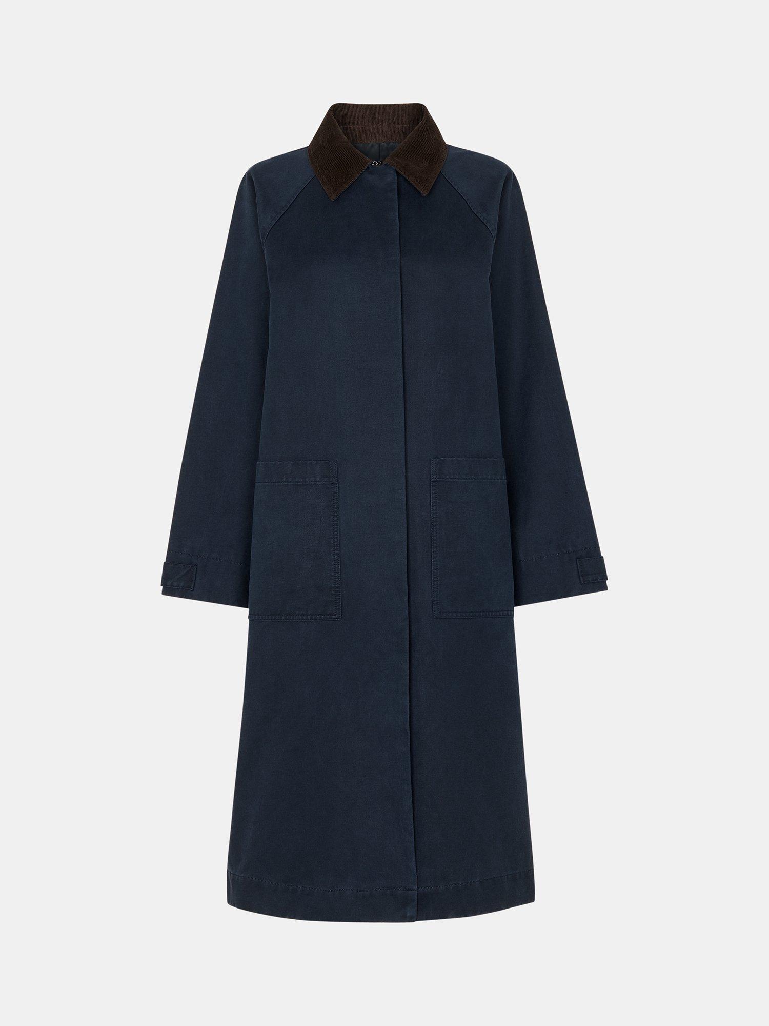 Product image 5 of 7, which shows Whistles Gabriella Waxed Long Coat, Navy, XS