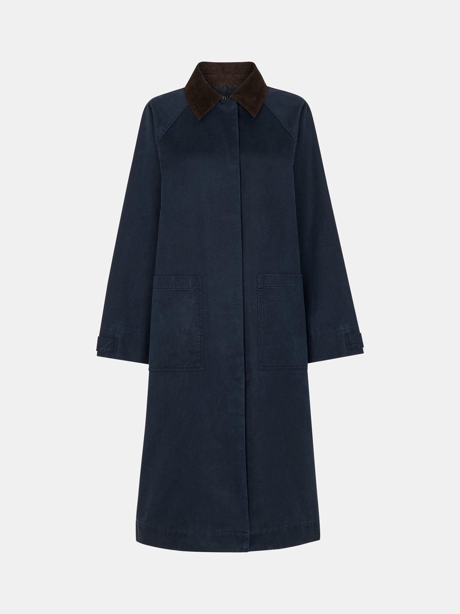 Product image 7 of 7, which shows Whistles Gabriella Waxed Long Coat, Navy, XS