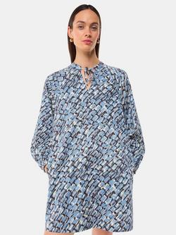 Whistles Marnie Feathered Wing Dress, Blue/Multi, Blue/Multi