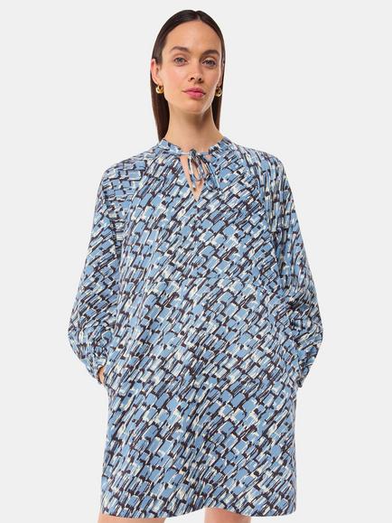 Whistles Marnie Feathered Wing Dress, Blue/Multi, Blue/Multi