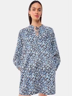 Whistles Petite Marnie Feathered Wing Dress, Blue/Multi, Blue/Multi