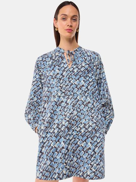 Whistles Petite Marnie Feathered Wing Dress, Blue/Multi, Blue/Multi