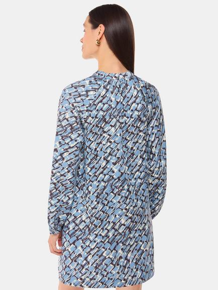 Whistles Petite Marnie Feathered Wing Dress, Blue/Multi - view 2, Blue/Multi