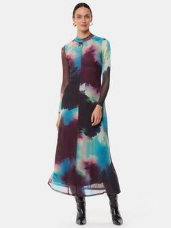 Whistles Oil Paint Print Mesh Midi Dress, Multi, Multi