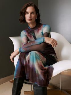 Whistles Oil Paint Print Mesh Midi Dress, Multi - view 2, Multi