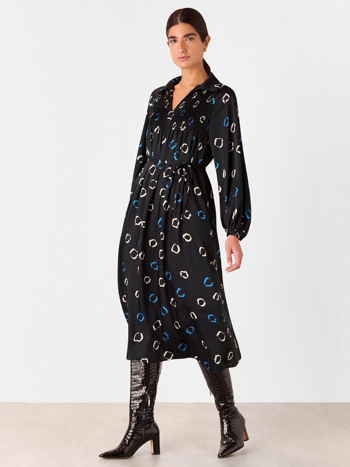 Product image 1 of 6, which shows Whistles Scattered Hoops Midi Dress, Black/Multi, 8