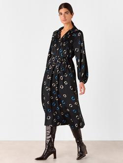 Whistles Scattered Hoops Midi Dress, Black/Multi, Black/Multi