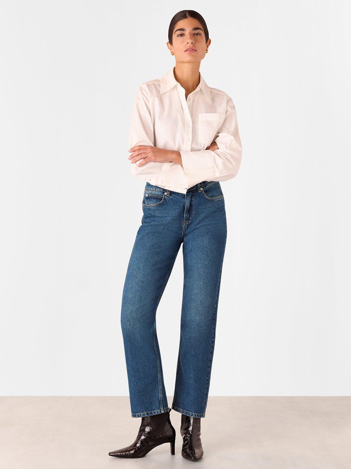 Product image 1 of 6, which shows Whistles Authentic Column Leg Jeans, Blue, 26