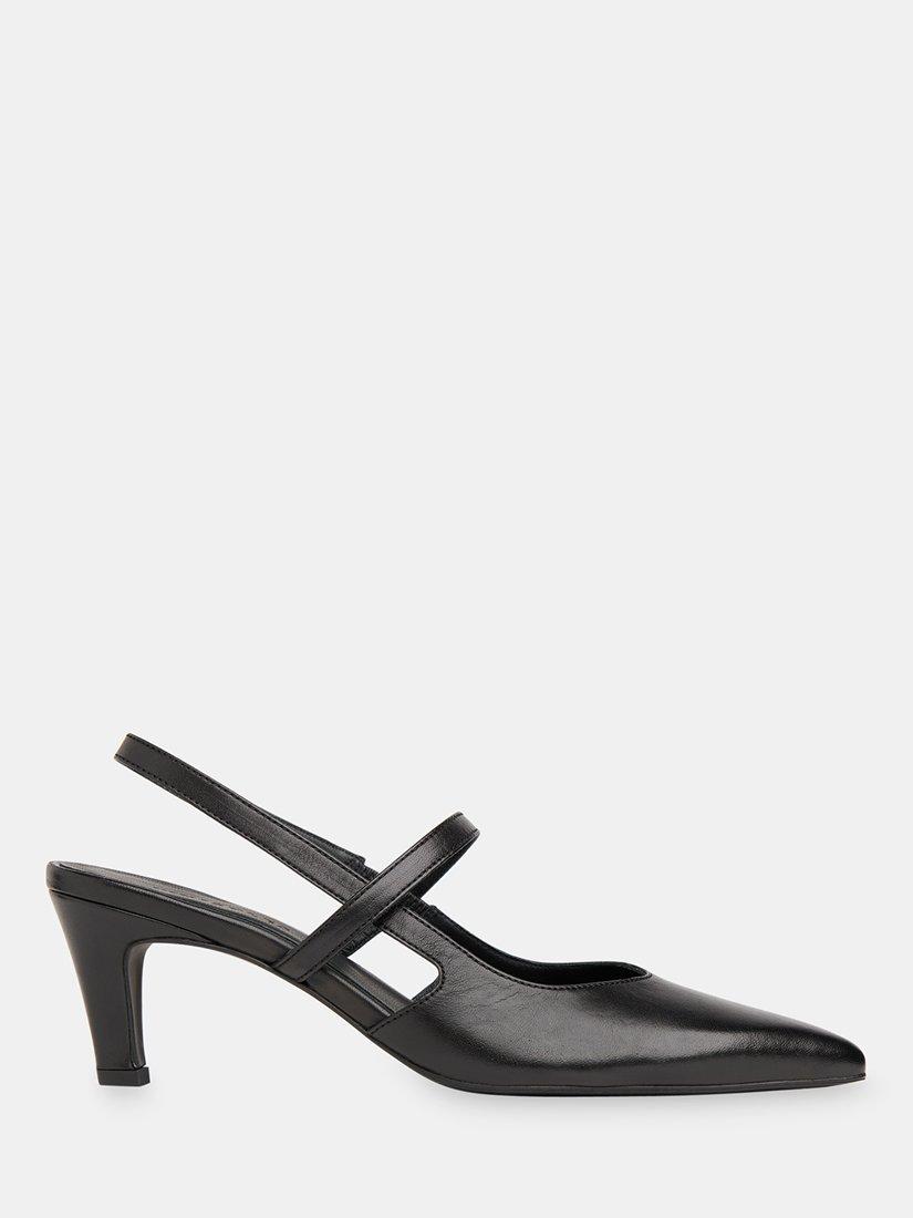 Product image 1 of 4, which shows Whistles Cecily Leather Slingback Kitten Heel Court Shoes, Black, 3