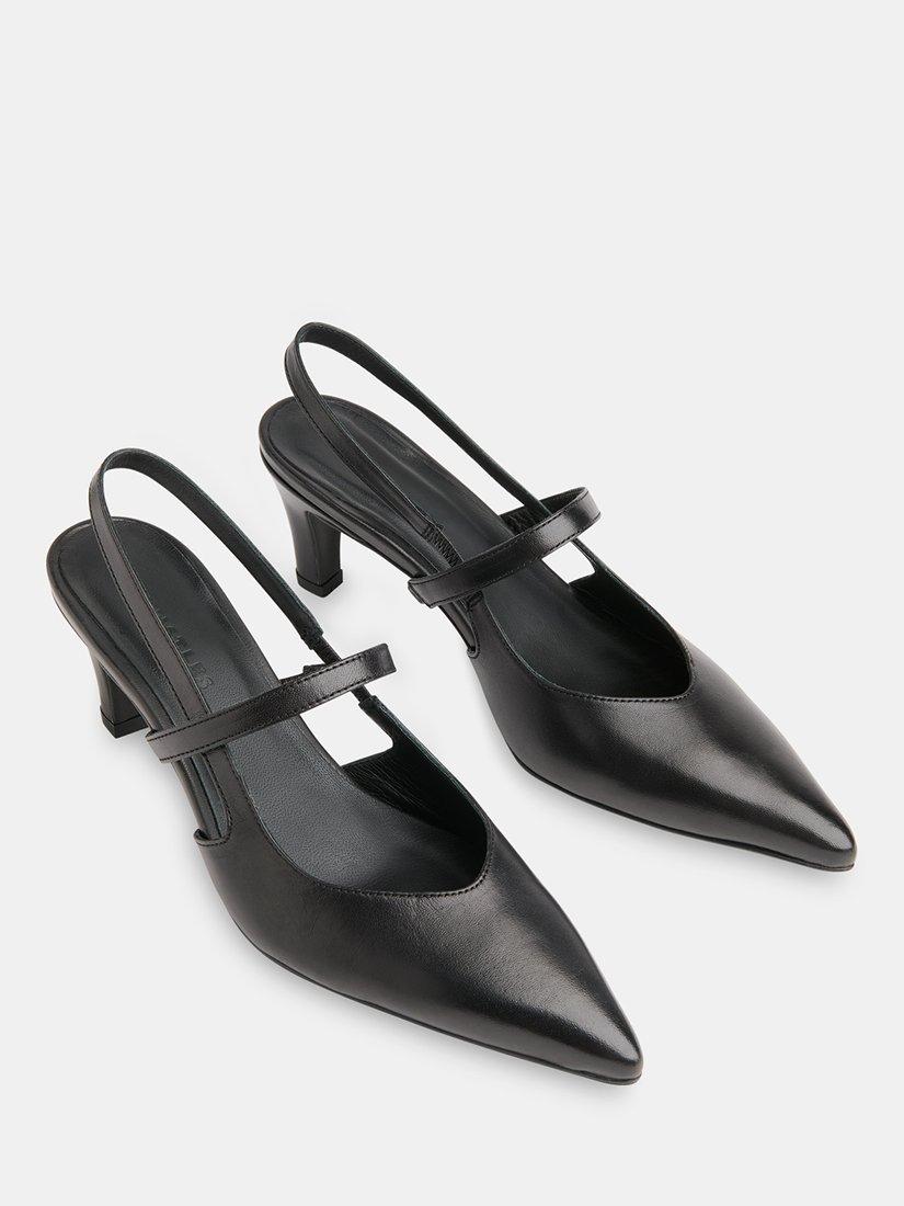 Product image 2 of 4, which shows Whistles Cecily Leather Slingback Kitten Heel Court Shoes, Black, 3