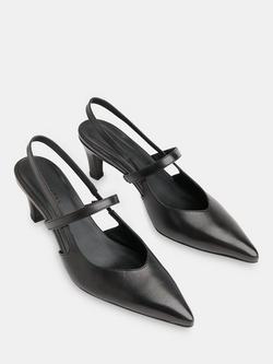 Whistles Cecily Leather Slingback Kitten Heel Court Shoes, Black - view 2, Black