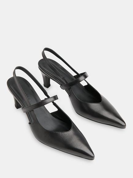 Whistles Cecily Leather Slingback Kitten Heel Court Shoes, Black - view 2, Black