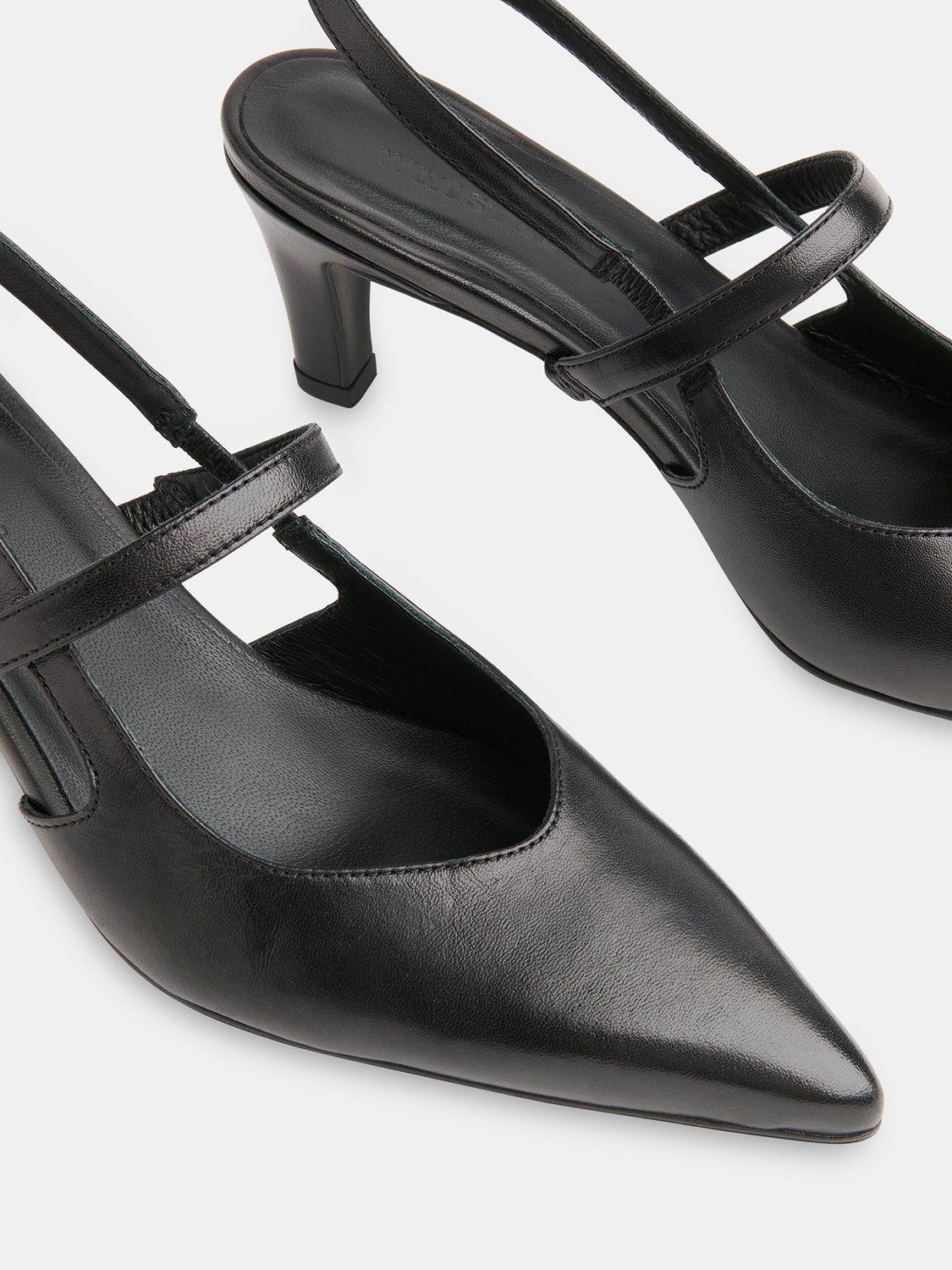 Product image 3 of 4, which shows Whistles Cecily Leather Slingback Kitten Heel Court Shoes, Black, 3