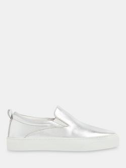 Whistles Kinsley Leather Slip On Trainers, Silver