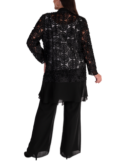 chesca Confetti Mesh Chiffon Trim Coat, Black - view 2, Black