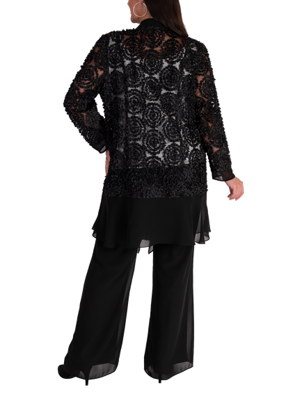chesca Confetti Mesh Chiffon Trim Coat, Black - view 2, Black