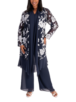 chesca Leaf Satin Burnout Coat, Blue/Silver, Blue/Silver