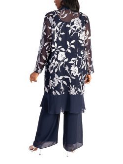 chesca Leaf Satin Burnout Coat, Blue/Silver - view 2, Blue/Silver