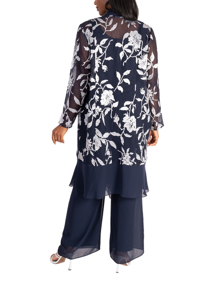 chesca Leaf Satin Burnout Coat, Blue/Silver - view 2, Blue/Silver