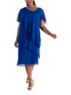 chesca Tiered Chiffon Dress, Cobalt, Cobalt