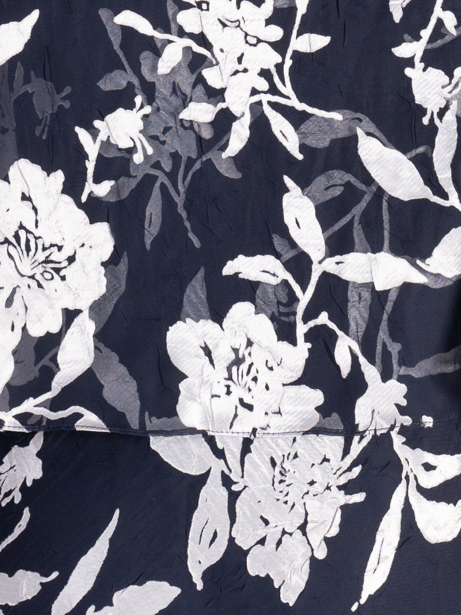 Product image 8 of 8, which shows chesca Leaf Satin Burnout High Low Midi Dress & Bolero Jacket, Navy/Silver, 12-14