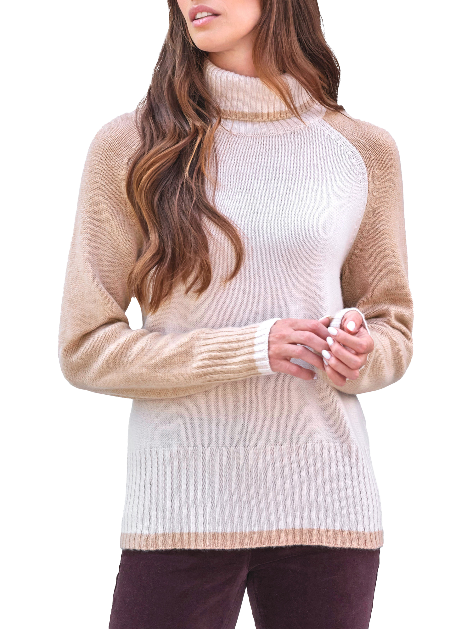 Pure Collection Lofty Raglan Sleeve Pure cashmere Jumper Beige White