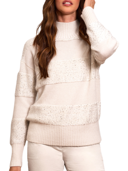 Pure Collection Mohair Silk Blend Sequin Stripe Jumper, Latte, Latte