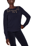 Pure Collection Crystal Wool Rich Jumper, Midnight Navy