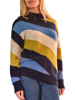 Pure Collection Diagonal Stripe Wool Rich Jumper, Blue/Multi, Blue/Multi
