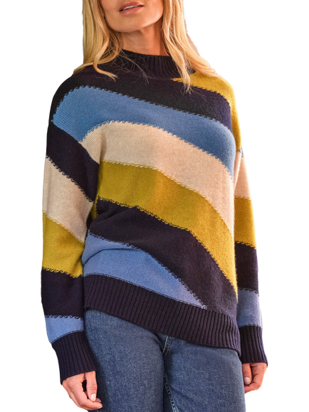 Pure Collection Diagonal Stripe Wool Rich Jumper, Blue/Multi, Blue/Multi
