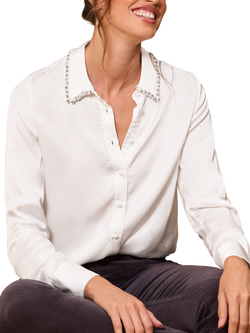 Pure Collection Crystal Collar Satin Shirt, Ivory, Ivory