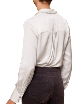 Pure Collection Crystal Collar Satin Shirt, Ivory - view 2, Ivory