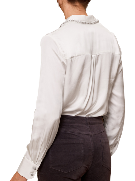 Pure Collection Crystal Collar Satin Shirt, Ivory - view 2, Ivory