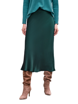 Pure Collection Bias Cut Satin Skirt, Forest, Forest